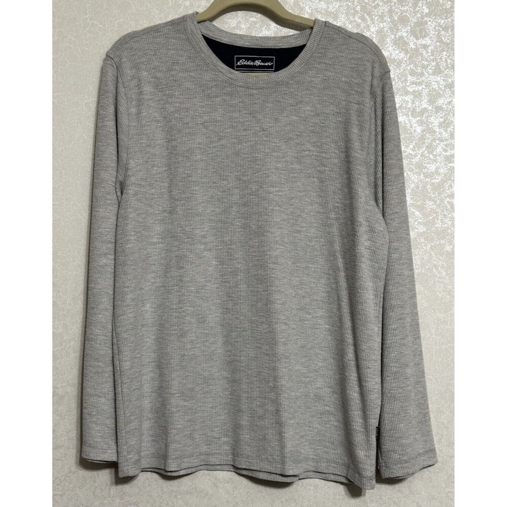Eddie Bauer Waffle Textured Long Sleeve Gray Sleepwear Shirt Men's Size Large‎